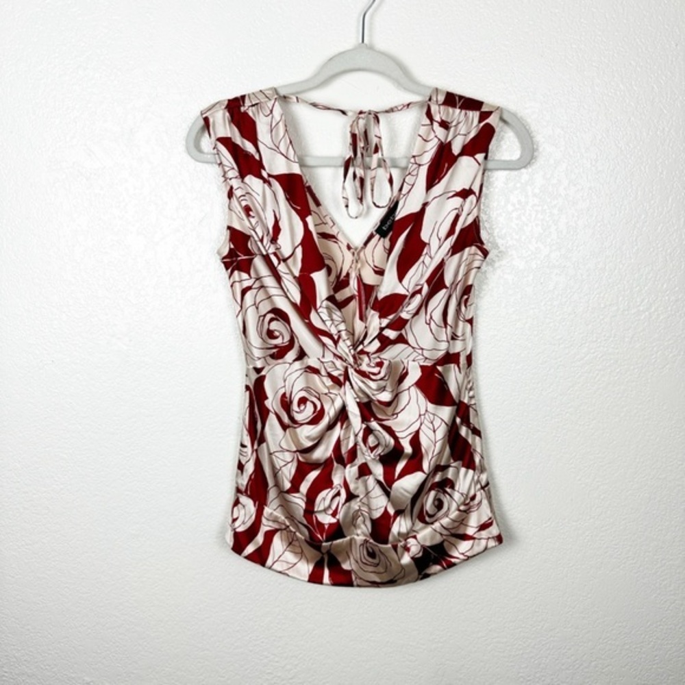 Bebe Vintage Rose Print Silk Tank Top Size Small